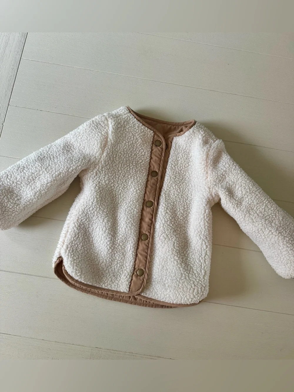 Old Navy Reversible Quilted Sherpa Jacket 3T | Tan Snap Front Coat